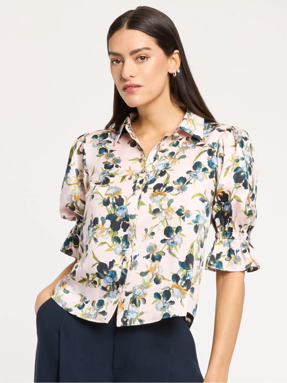 Cinq à Sept Trailing Iris Fiona Top Rosy Cloud Floral Blouse XS
